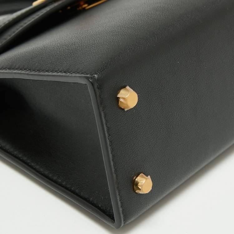 Pre Owned Hermès Noir Swift Leather Gold Finish Mini II Kelly Sellier Bag