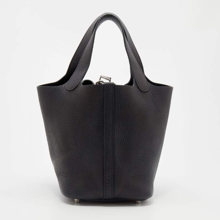 Pre Owned Hermes Black Clemence Leather Picotin Lock 18 Bag