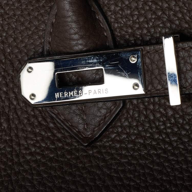 Pre Owned Hermes Chocolat Taurillon Clemence Leather Palladium Finish Birkin 30 Bag