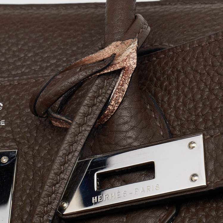 Pre Owned Hermes Chocolat Taurillon Clemence Leather Palladium Finish Birkin 30 Bag