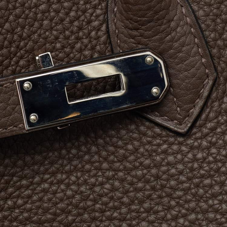 Pre Owned Hermes Chocolat Taurillon Clemence Leather Palladium Finish Birkin 30 Bag