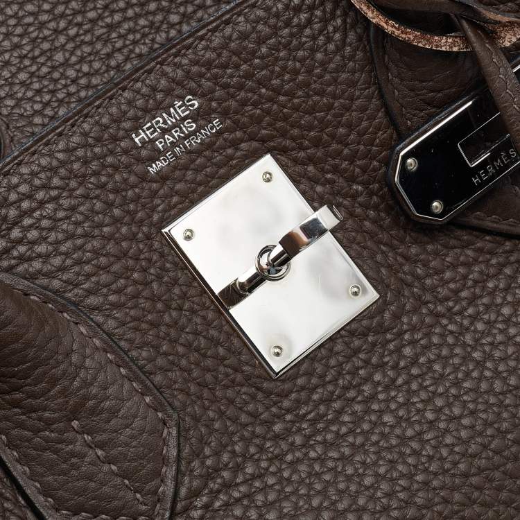 Pre Owned Hermes Chocolat Taurillon Clemence Leather Palladium Finish Birkin 30 Bag