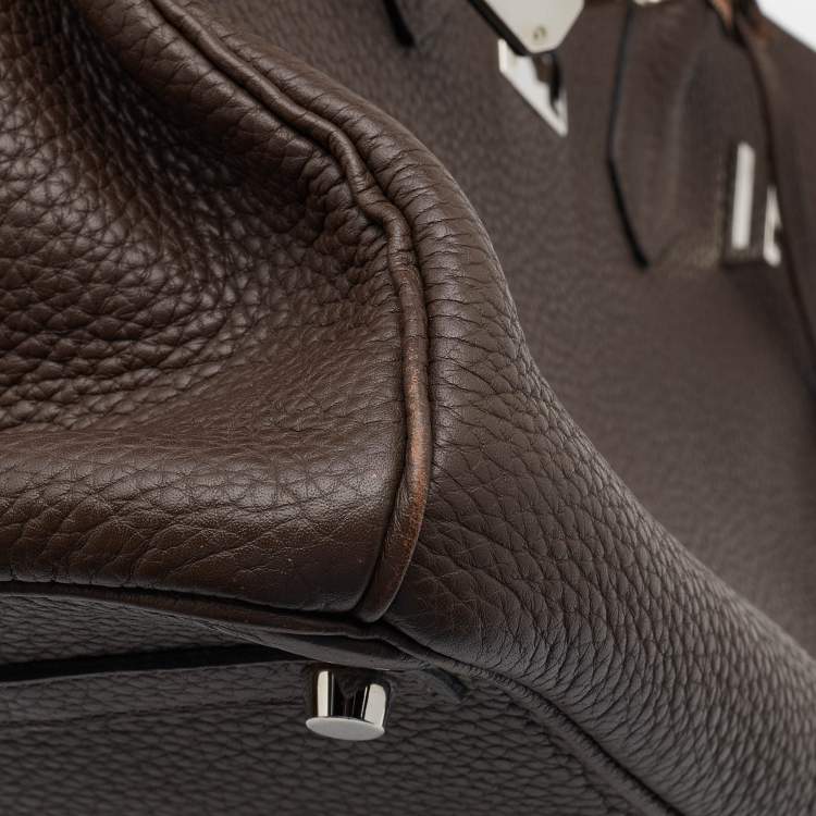Pre Owned Hermes Chocolat Taurillon Clemence Leather Palladium Finish Birkin 30 Bag