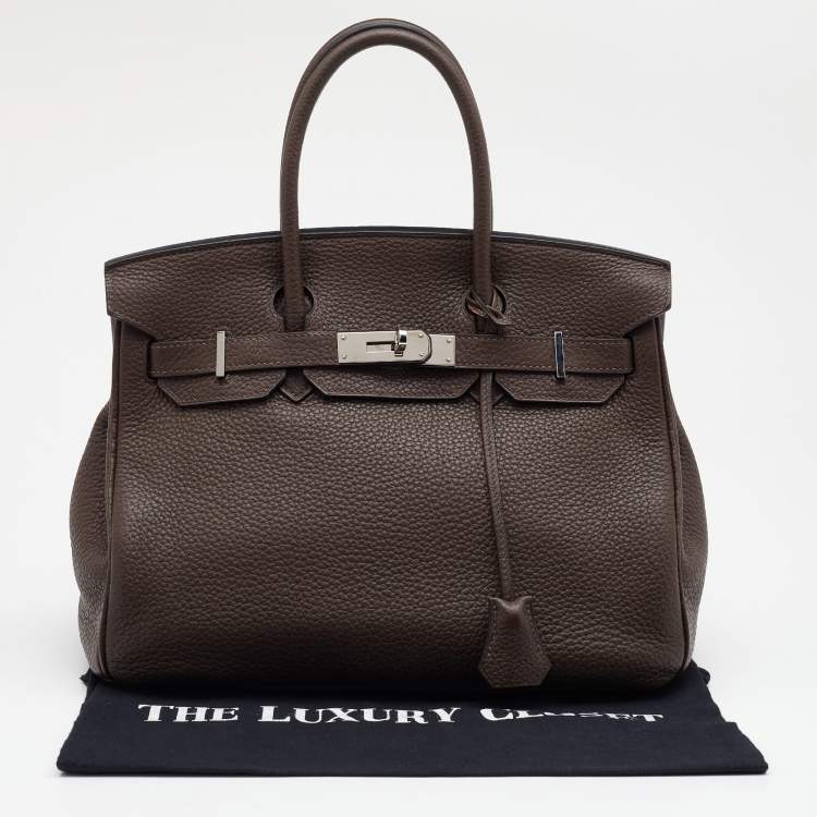 Pre Owned Hermes Chocolat Taurillon Clemence Leather Palladium Finish Birkin 30 Bag