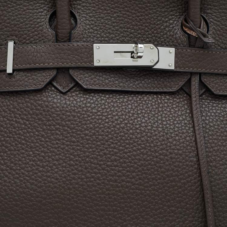 Pre Owned Hermes Chocolat Taurillon Clemence Leather Palladium Finish Birkin 30 Bag