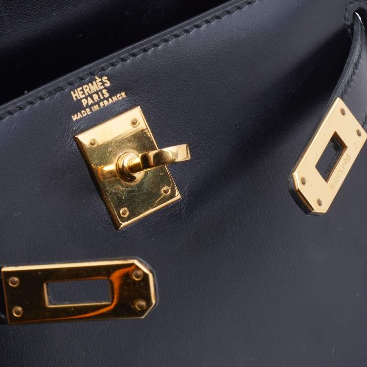 Pre Owned Hermes Black Box Calf Leather Mini Kelly Sellier Shoulder Bag