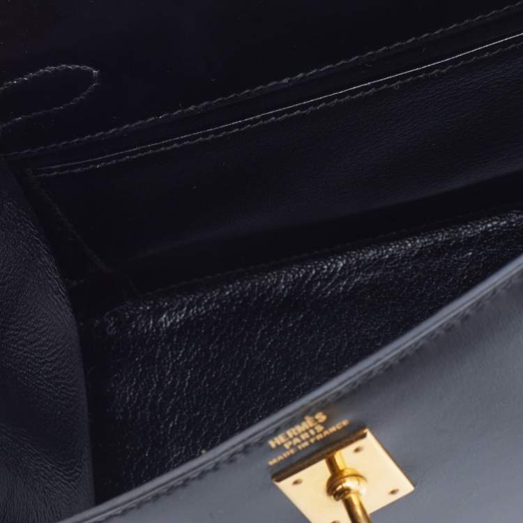 Pre Owned Hermes Black Box Calf Leather Mini Kelly Sellier Shoulder Bag
