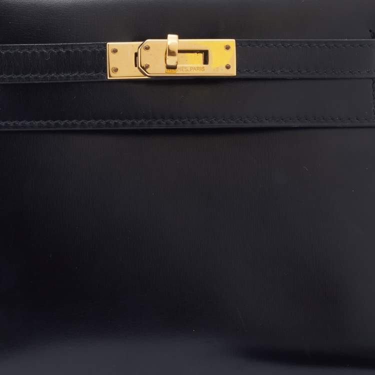 Pre Owned Hermes Black Box Calf Leather Mini Kelly Sellier Shoulder Bag