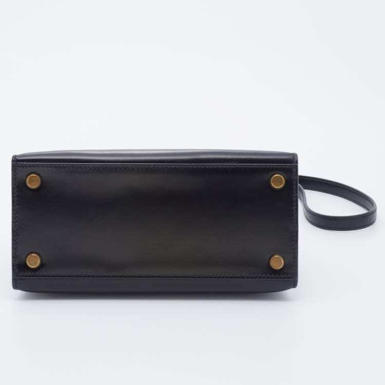 Pre Owned Hermes Black Box Calf Leather Mini Kelly Sellier Shoulder Bag