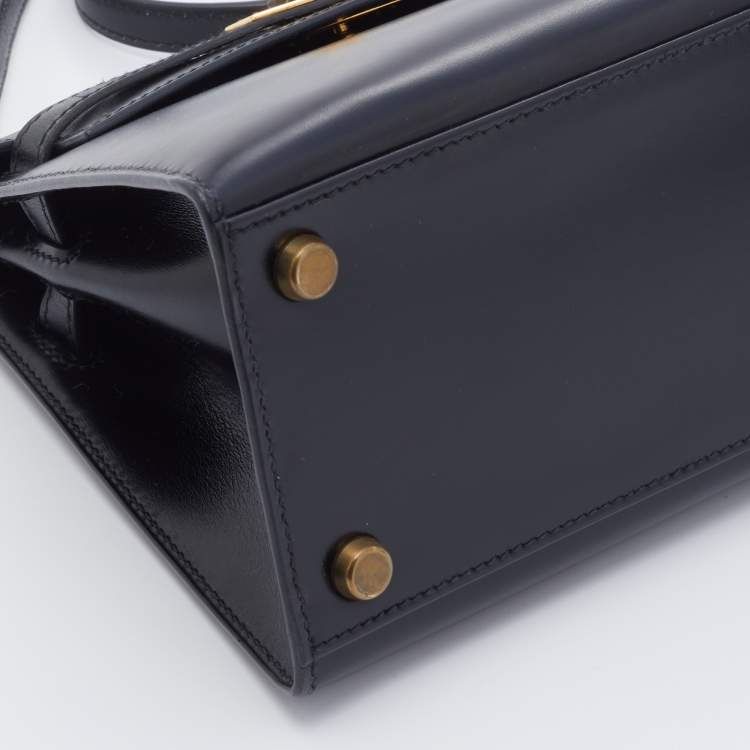 Pre Owned Hermes Black Box Calf Leather Mini Kelly Sellier Shoulder Bag