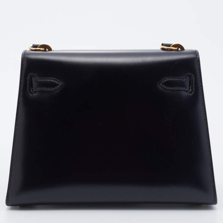 Pre Owned Hermes Black Box Calf Leather Mini Kelly Sellier Shoulder Bag