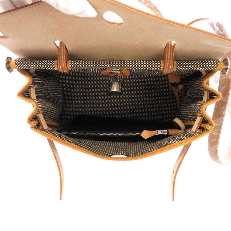 Pre Owned Hermes Black/Gold Leather Toile Herbag Zip 31 Shoulder Bag 