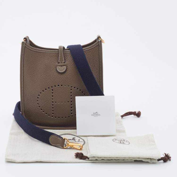 Pre Owned Hermes Etoupe Clemence Leather Evelyne TPM Bag