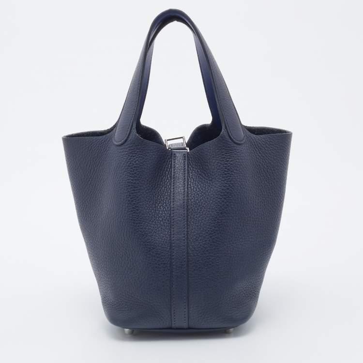 Pre Owned Hermes Bleu Nuit/Bleu Encre Togo Leather Picotin Lock 18 Bag