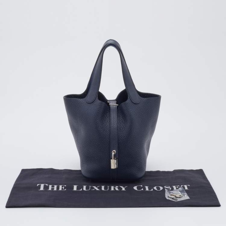 Pre Owned Hermes Bleu Nuit/Bleu Encre Togo Leather Picotin Lock 18 Bag