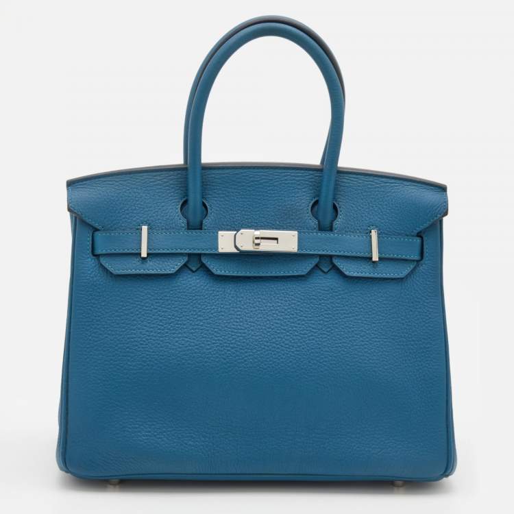 Hermes Birkin Handbag Bleu Atoll Epsom with Palladium Hardware 30 Blue