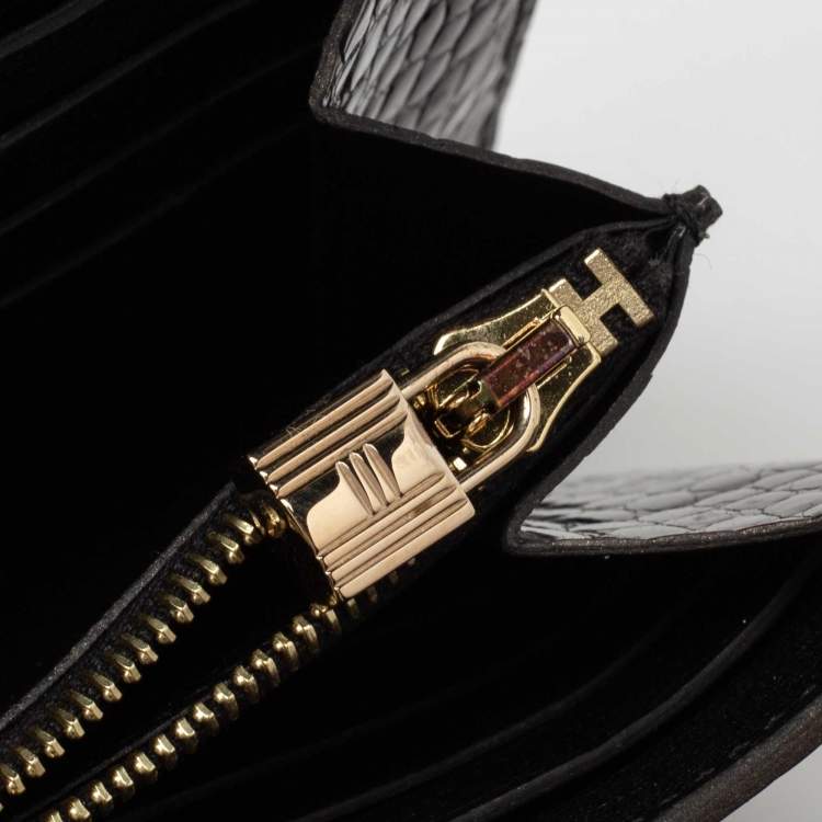 Pre Owned Hermes Black Alligator Mississippiensis Kelly Classic Long Wallet