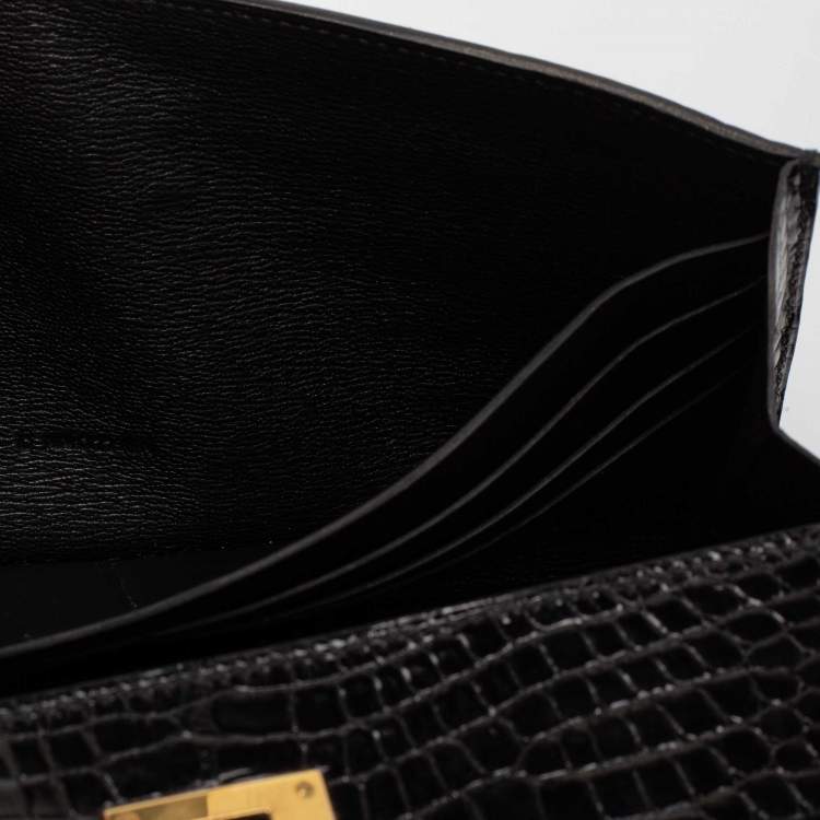 Pre Owned Hermes Black Alligator Mississippiensis Kelly Classic Long Wallet