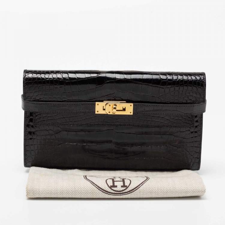 Pre Owned Hermes Black Alligator Mississippiensis Kelly Classic Long Wallet