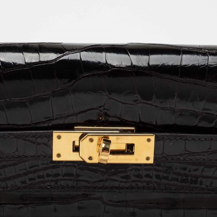 Pre Owned Hermes Black Alligator Mississippiensis Kelly Classic Long Wallet