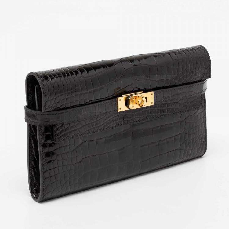 Pre Owned Hermes Black Alligator Mississippiensis Kelly Classic Long Wallet