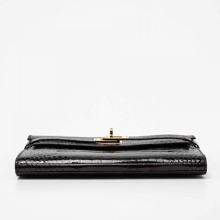 Pre Owned Hermes Black Alligator Mississippiensis Kelly Classic Long Wallet