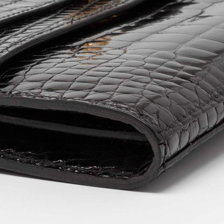 Pre Owned Hermes Black Alligator Mississippiensis Kelly Classic Long Wallet