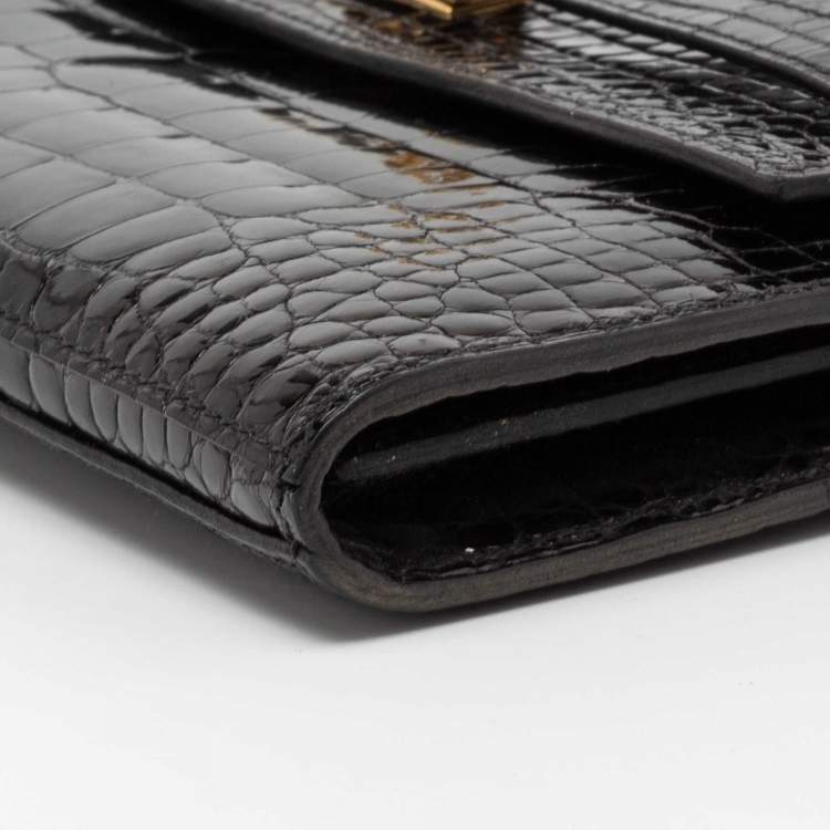 Pre Owned Hermes Black Alligator Mississippiensis Kelly Classic Long Wallet