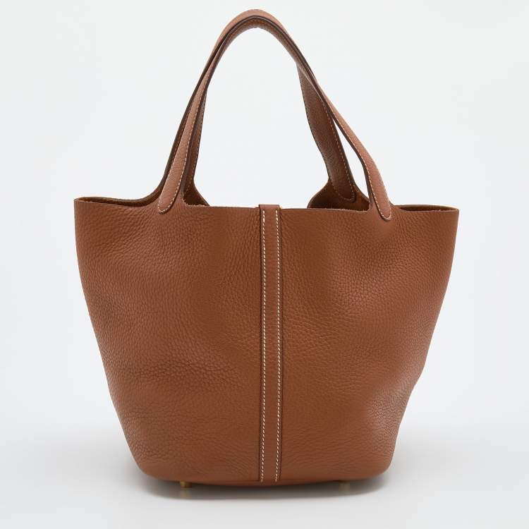 Pre Owned Hermes Gold Clemence Leather Picotin Lock 22 Bag