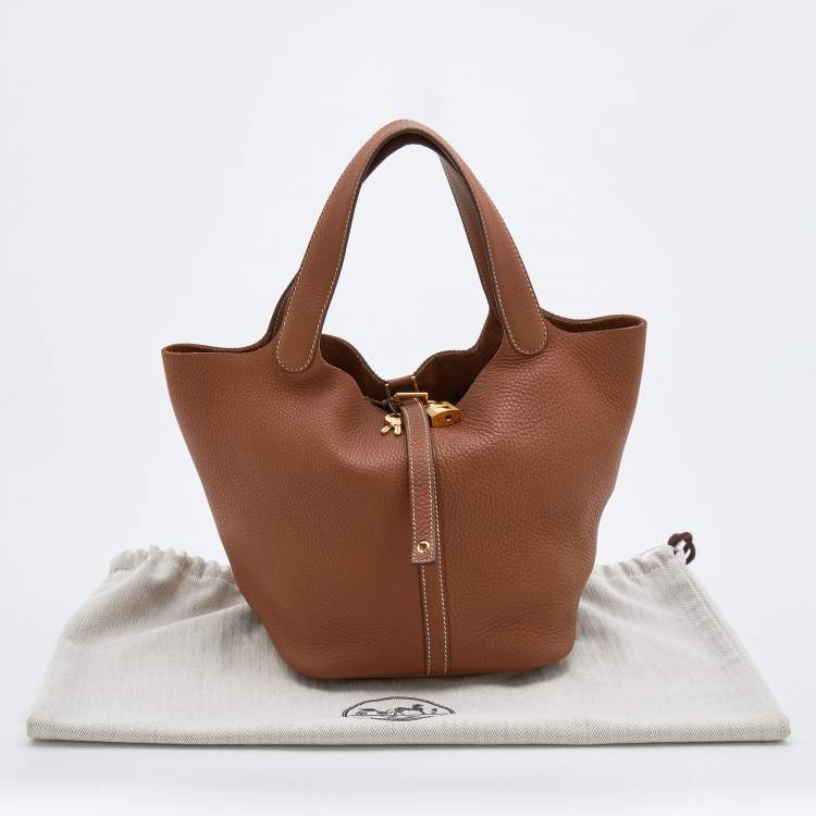 Pre Owned Hermes Gold Clemence Leather Picotin Lock 22 Bag