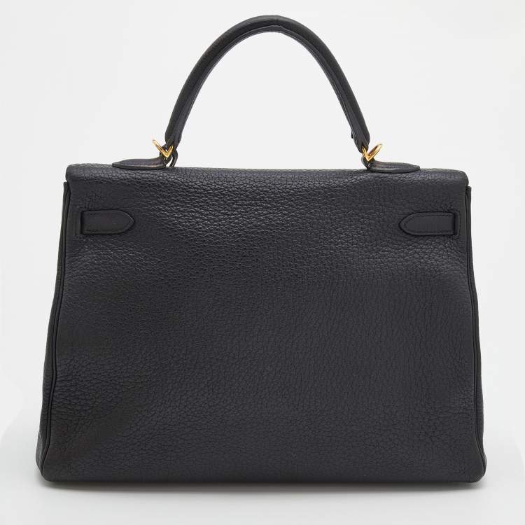 Pre Owned Hermes Black Fjord Leather Gold Finished Kelly Retourne 35 Bag