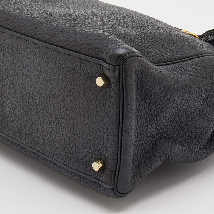 Pre Owned Hermes Black Fjord Leather Gold Finished Kelly Retourne 35 Bag