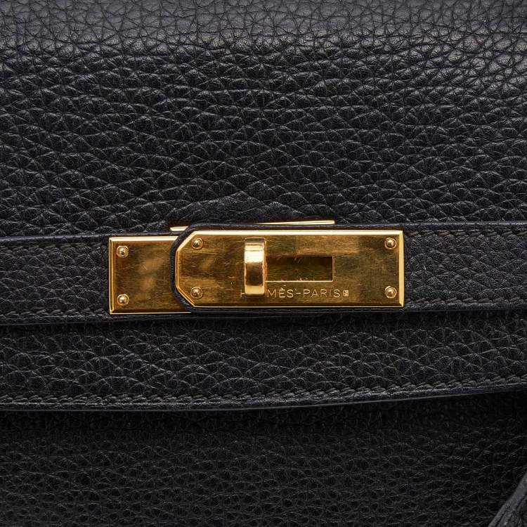 Pre Owned Hermes Black Fjord Leather Gold Finished Kelly Retourne 35 Bag
