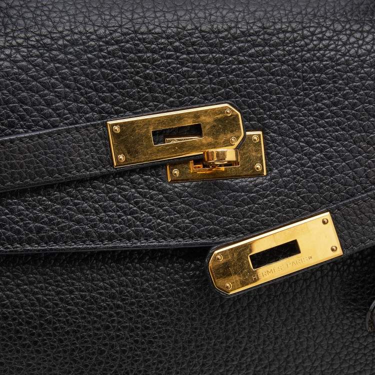 Pre Owned Hermes Black Fjord Leather Gold Finished Kelly Retourne 35 Bag