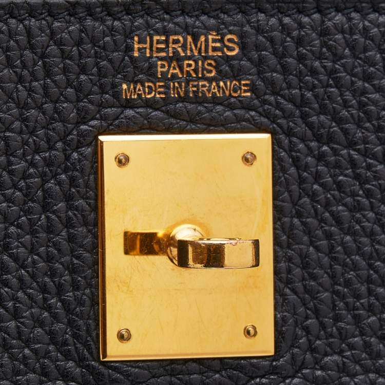 Pre Owned Hermes Black Fjord Leather Gold Finished Kelly Retourne 35 Bag