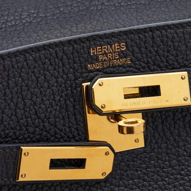 Pre Owned Hermes Black Fjord Leather Gold Finished Kelly Retourne 35 Bag