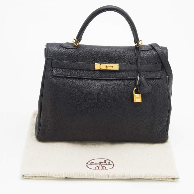 Pre Owned Hermes Black Fjord Leather Gold Finished Kelly Retourne 35 Bag