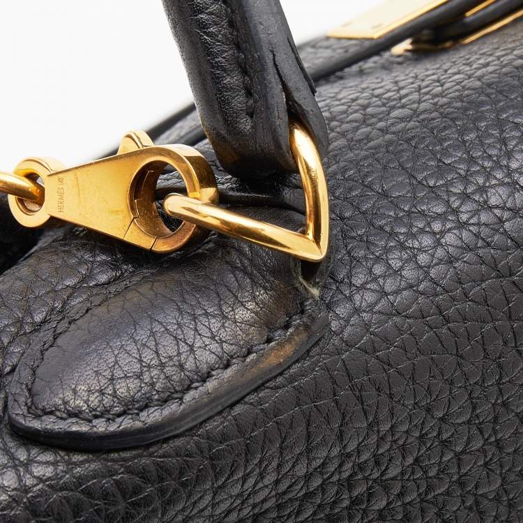 Pre Owned Hermes Black Fjord Leather Gold Finished Kelly Retourne 35 Bag