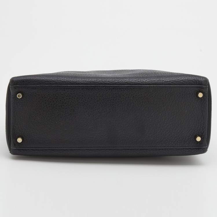 Pre Owned Hermes Black Fjord Leather Gold Finished Kelly Retourne 35 Bag