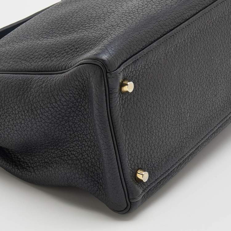 Pre Owned Hermes Black Fjord Leather Gold Finished Kelly Retourne 35 Bag