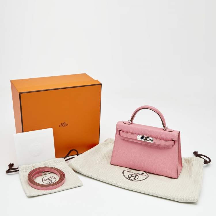 Pre Owned Hermès Rose Confetti Chevre Mysore Leather Palladium Plated Mini Kelly II Sellier 20 Bag