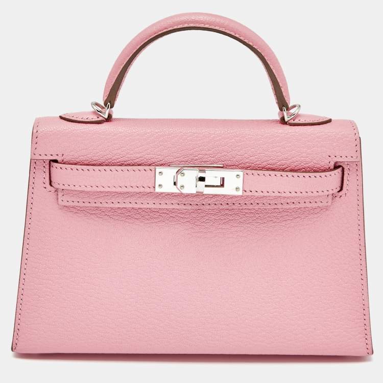 Pre Owned Hermès Rose Confetti Chevre Mysore Leather Palladium Plated Mini Kelly II Sellier 20 Bag