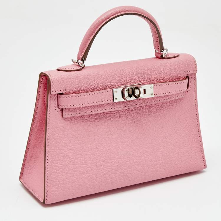 Pre Owned Hermès Rose Confetti Chevre Mysore Leather Palladium Plated Mini Kelly II Sellier 20 Bag