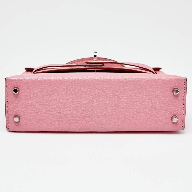 Pre Owned Hermès Rose Confetti Chevre Mysore Leather Palladium Plated Mini Kelly II Sellier 20 Bag