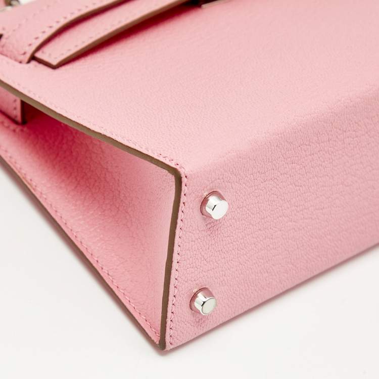 Pre Owned Hermès Rose Confetti Chevre Mysore Leather Palladium Plated Mini Kelly II Sellier 20 Bag