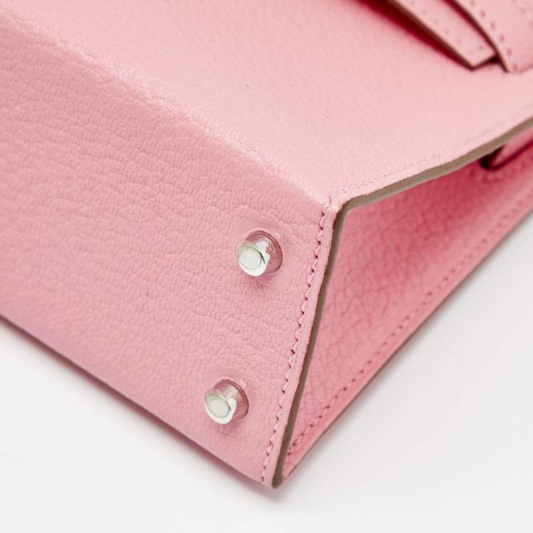 Pre Owned Hermès Rose Confetti Chevre Mysore Leather Palladium Plated Mini Kelly II Sellier 20 Bag