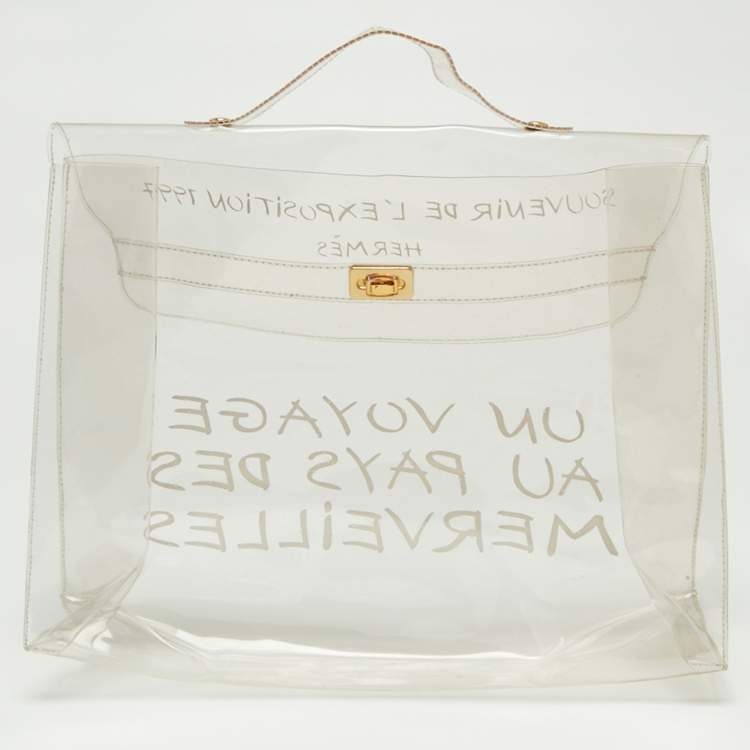 Pre Owned Hermes Transparent Vinyl Souvenir De L'Exposition Kelly 40 Bag