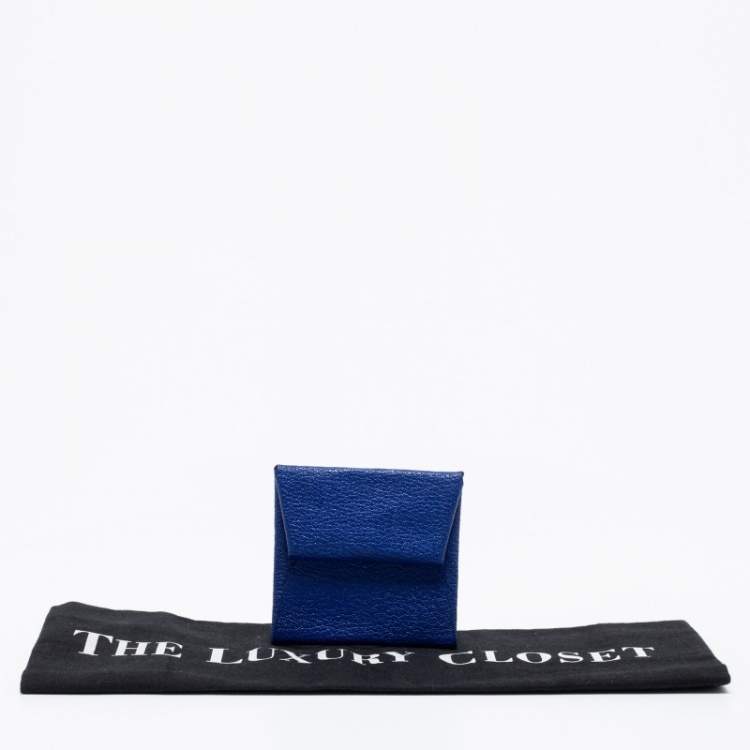 Pre Owned Hermes Bleu Electrique Chevre Mysore Leather Bastia Coin Purse