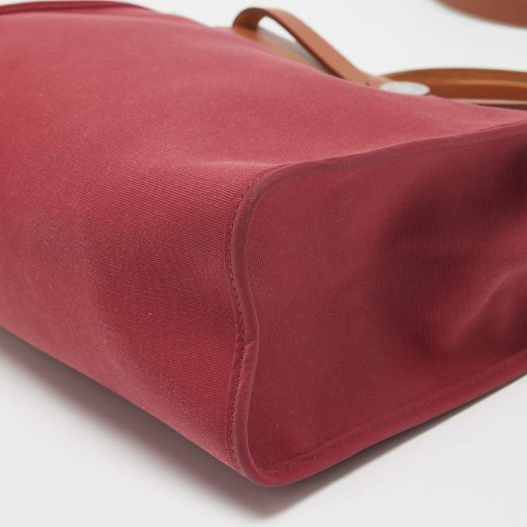Pre Owned Hermes Ruby/Fauve Canvas and Leather Herbag Zip 31 Bag