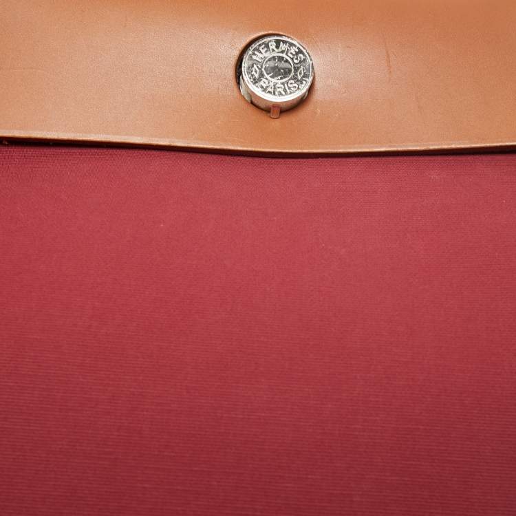 Pre Owned Hermes Ruby/Fauve Canvas and Leather Herbag Zip 31 Bag